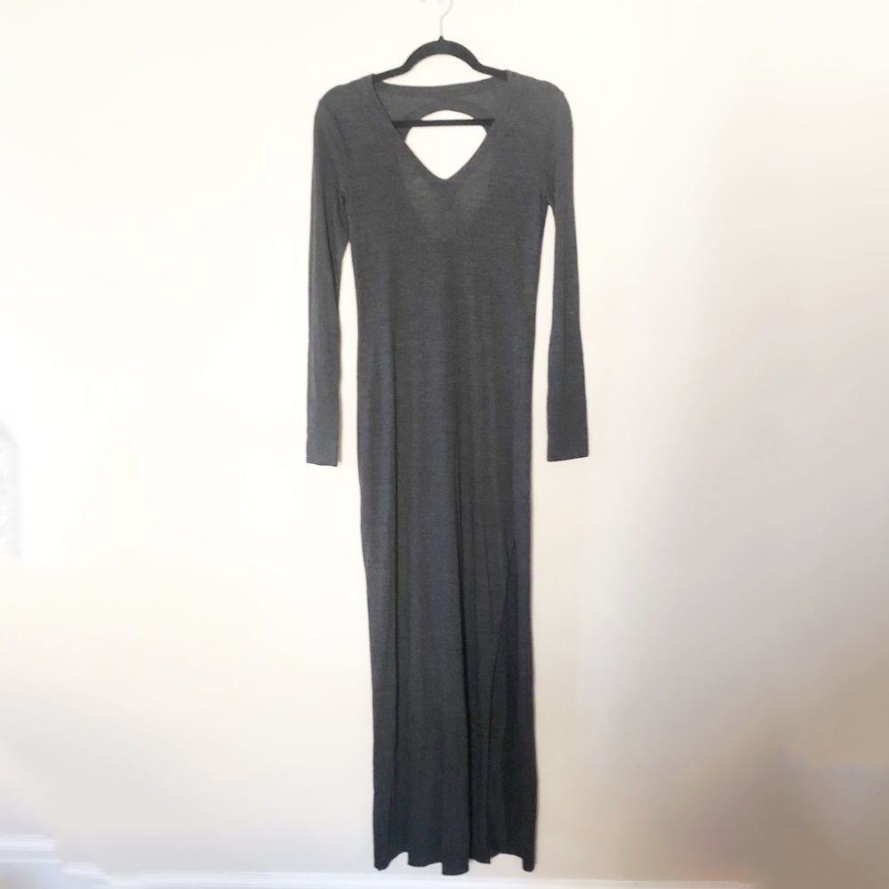 Chaser Gray Long Sleeve Maxi Dress Keyhole Back
